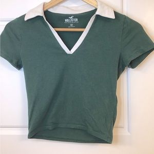 Hollister Green Collard Crop Top